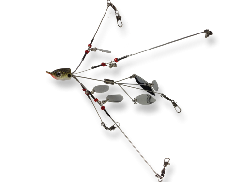 Umbrella Rig 5 Arm White Silver Flake 7 Blade - New